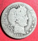 1913 US Barber SILVER Quarter "Philadelphia" Mint! Low Mint! KEY DATE! 485K Coin