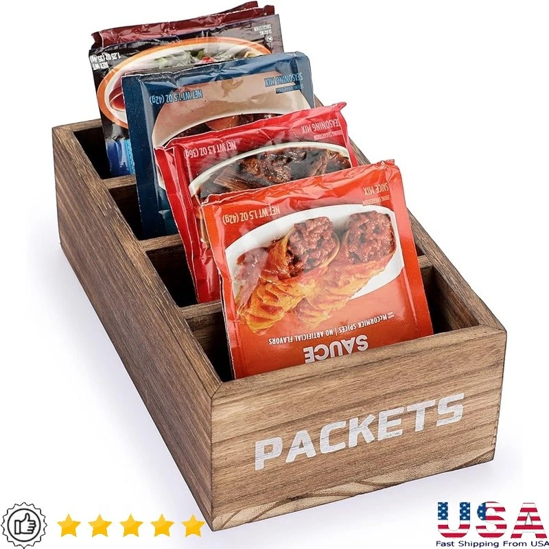 Wooden Storage Organizer Kitchen Pantry Seasoning Coffee Snack Bin Gift Idea New
