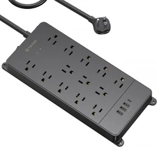 Surge Protector Power Strip, 13 Outlets, USB-C, 10FT Cord, 4000J, Black