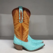 Dingo Ostritch Print Western Boot Teal/Orange Womens Size 7M