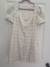 Greylin Plaid Puff Sleeve Mini Dress Size Medium