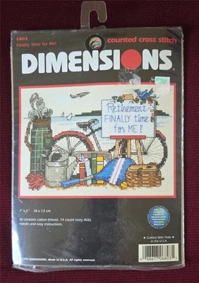 Dimensions Counted Cross Stitch Kit Retirement Finally Time for Me 6803 Vtg NEW