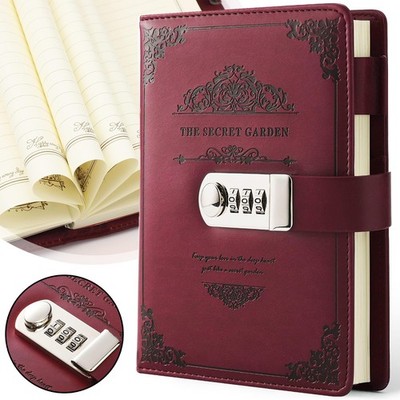 Retro PU Leder Notizbuch Tagebuch mit Schloss,Password Notizblock Reisetagebuch