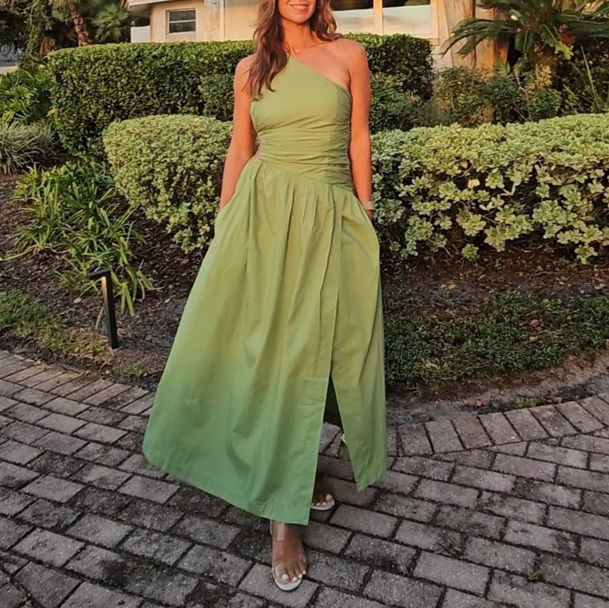 NWOT $120 Abercrombie Fitch One shoulder Cutout Cotton Poplin Maxi Dress S