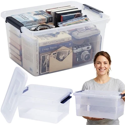 Boîte de rangement avec couvercle 15L boîte en plastique boîte empilable... - Photo 1/4