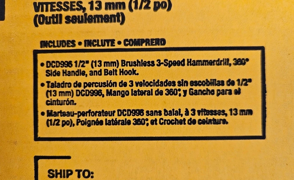 Taladro percutor DeWALT DCD996B 20V XR inalámbrico sin escobillas 1/2" herramienta desnuda de 3 velocidades Foto 3 de 3