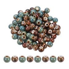 100Pcs 8mm Round Ceramic Porcelain Beads, Green/Brown