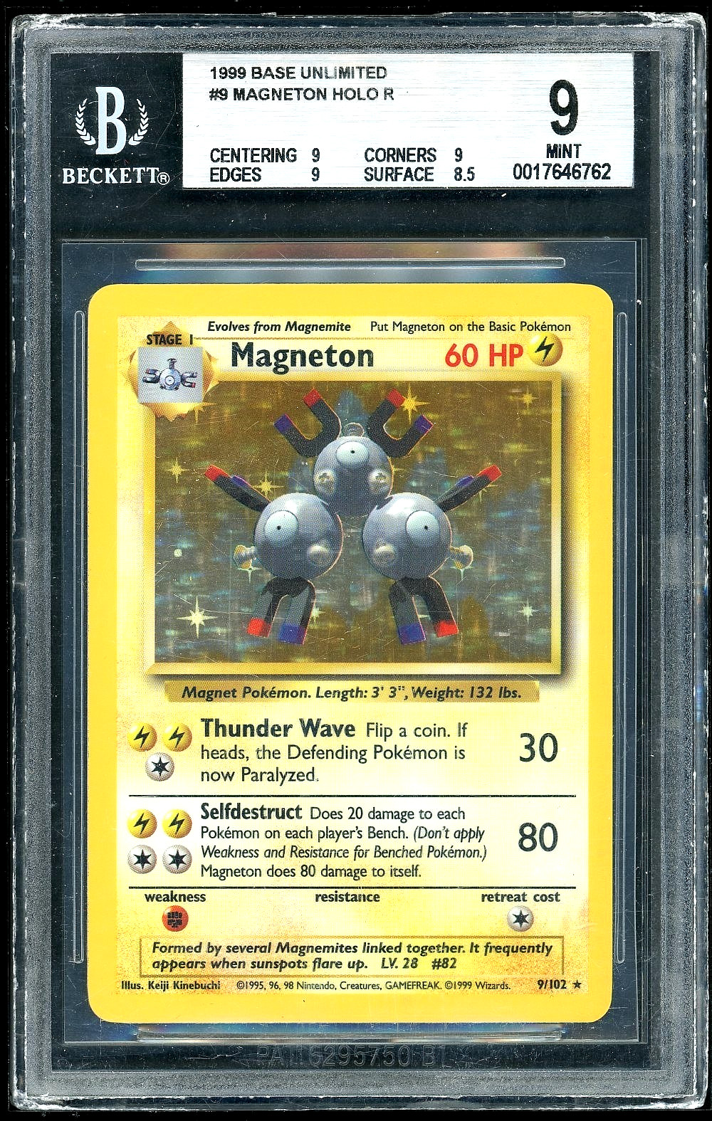 1999 Pokemon Base Set Unlimited Magneton Holo Rare BGS 9 *frosted edges