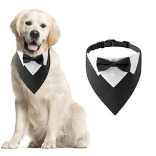 1 PCS Formal Dog Tuxedo Cotton Bandana Wedding Collar Bow Tie Black Size L