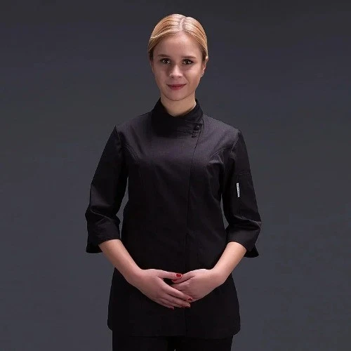 Women Restaurant Clothes Chef Waitress Jacket Work Uniform Fashion Food Service - Image 3 of 4