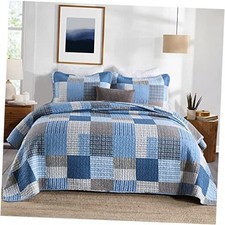 Queen Quilt Set Bedspread, 100 Cotton Queen Queen 90"x98" Blue/Gray/Navy