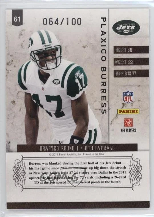 2011 Panini Plates & Patches Infinity Silver /100 Plaxico Burress #61 - Image 2 of 2