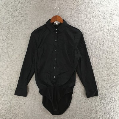 Express Bodysuit Womens M Fitted Button Down Collared Long Sleeve Casual Black