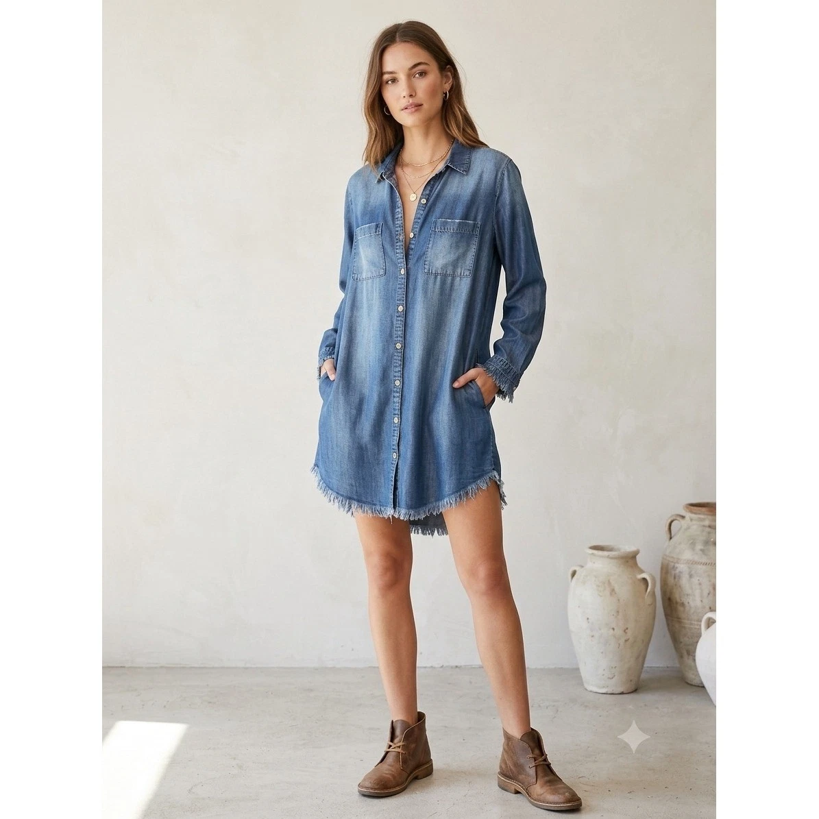 cloth and stone long sleeve shirt dress CLOTH AND STONE Puff Sleeve Belted Shirt Dress