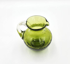 Vintage Crackle Glass Pitcher Green MCM Art Glass Mini pitcher Pilgrim Style