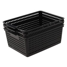 3 Packs Large Storage Basket Bin, Plastic Organizer Basket, Black