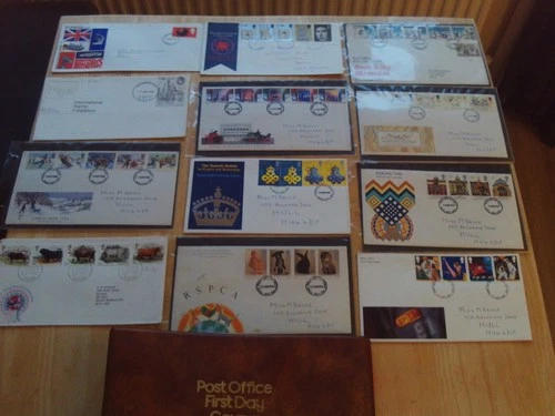 11 x First Day Covers GB stamps from 1960s + Album + Cattle Souvenir Cover 1984