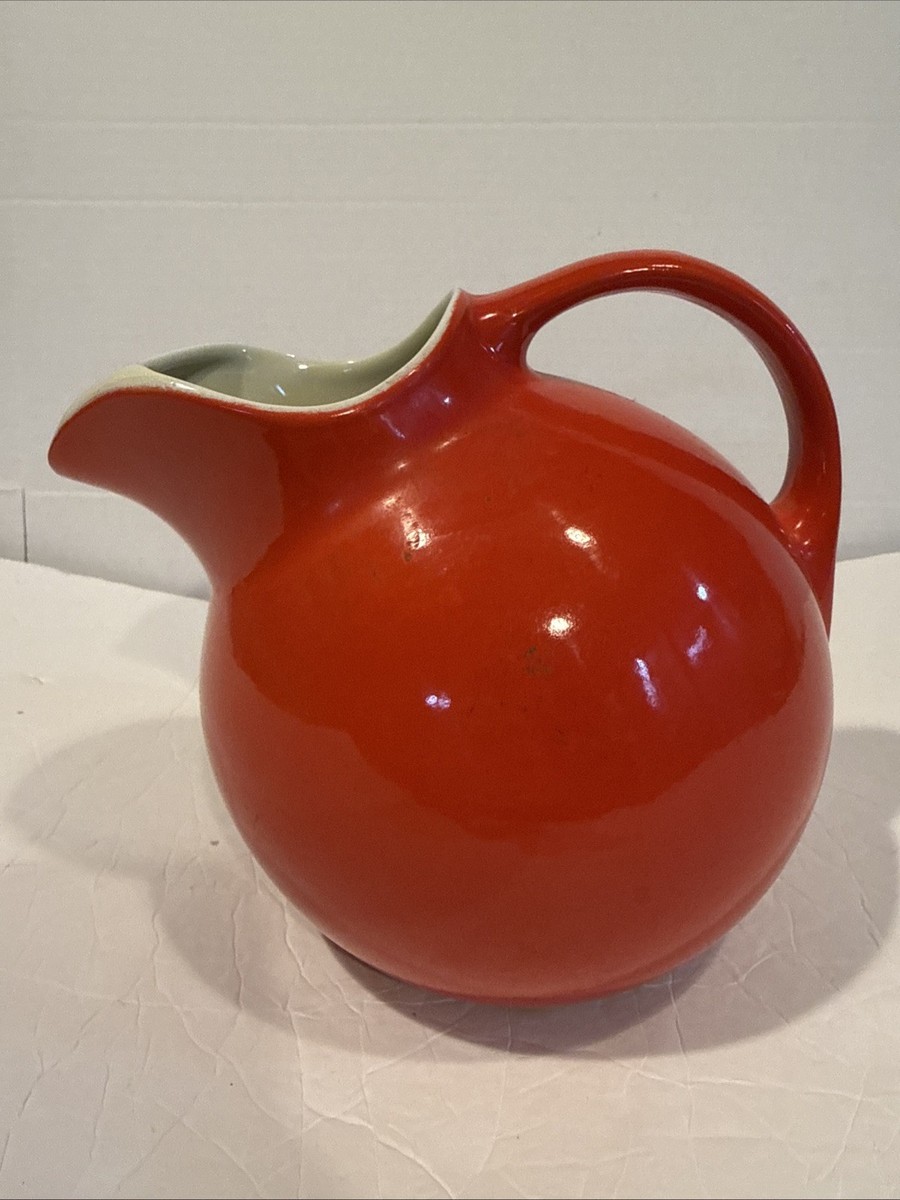 Vintage HALL Tilted Ball Pitcher Jug #633 RED w/Cream Interior Ice