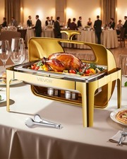 Gold 9QT Roll Top Chafing Dish Buffet Set Catering Stainless Steel w/ Meal Clip
