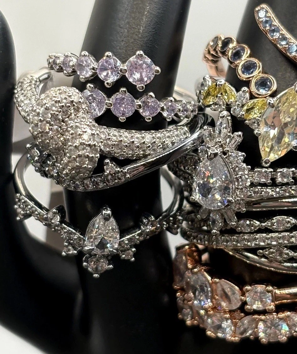 Lot Of Bomb Party Rings Cocktail Statement Crystal Silver / Rose / Gold Tone - product detail image 3
