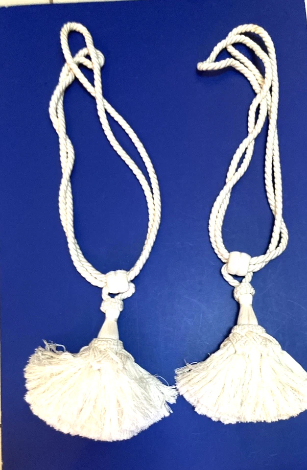 Home Furnishing DraperyTie Backs Wht 8 in Cotton Tassals on 12in Braided Cording - Image 2 of 4