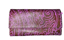 ETRO Violet Paisley Pelle Goffrata Snap Front Portafoglio Carte Pochette Trifold (176)