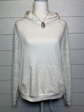 Women  s Long Lace Sleeve White Beach Cover Up With Hoodie Size Small Unbranded