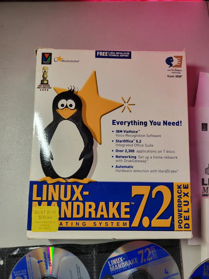 Linux Mandrake 7.2 Deluxe 2001 Operating System Software Big Box 7 CD'S Manuals - Image 2 of 4