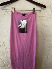 Naked Wardrobe Pink Bodycon Strapless Midi Dress (XXS). NWT