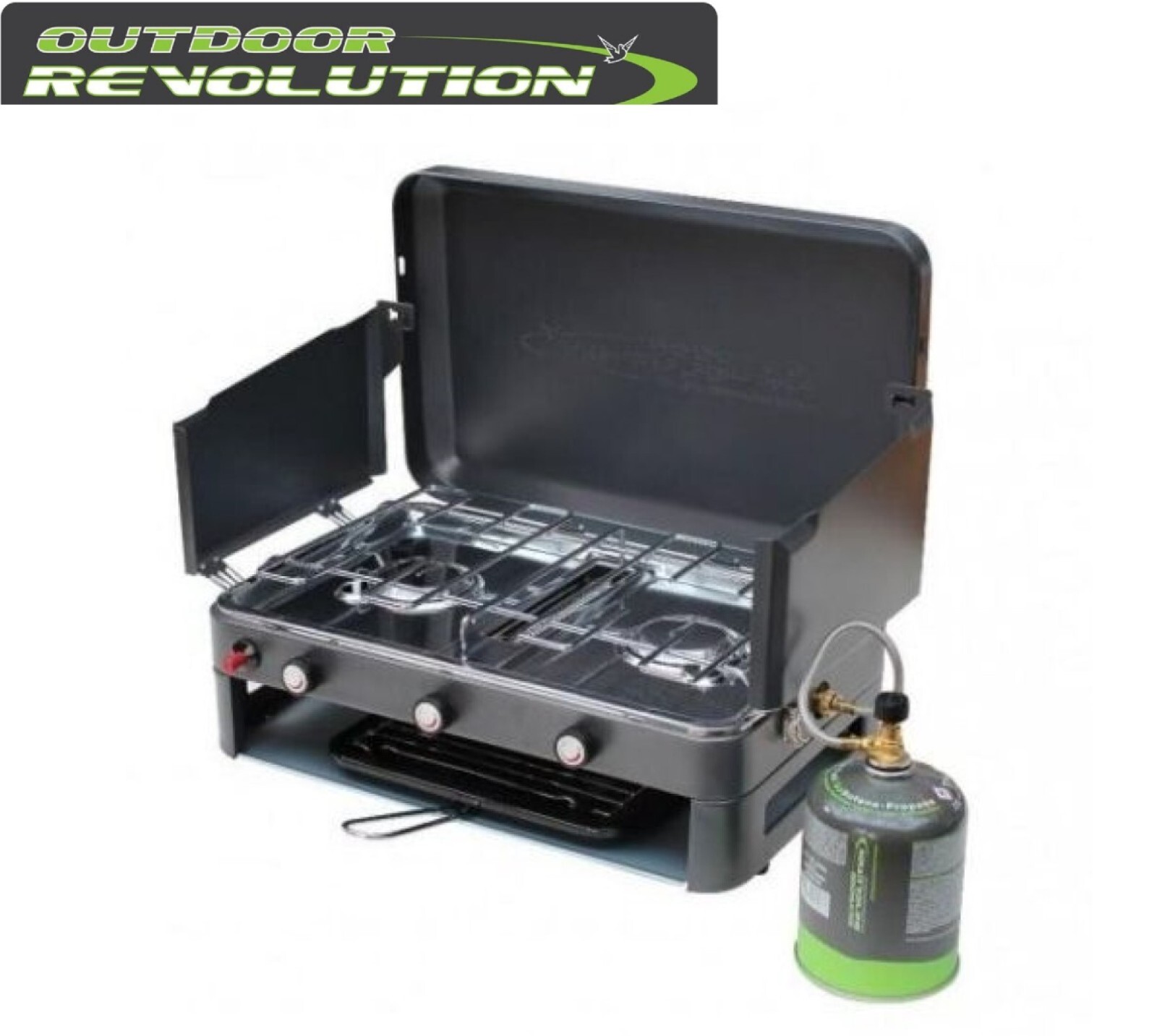 Outdoor Revolution Twin Burner Gas Camping Stove u0026amp; Grill Works on Gas  Cartridges | eBay