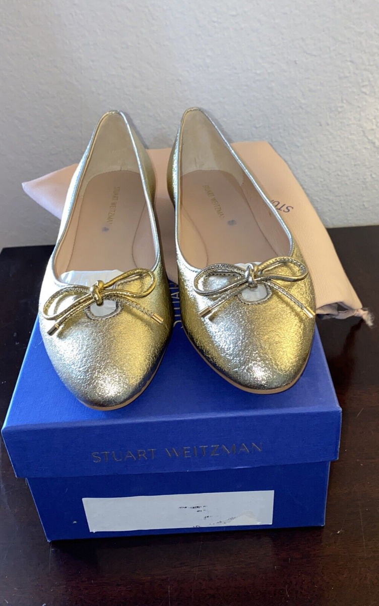 Stuart Weitzman 美品 ゴールドチェーン フラットシューズ Stuart Weitzman Gabby Flats Platino Gold Women's Shoes - NEW