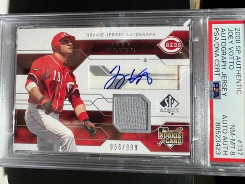 Joey Votto 2008 SP Authentic Rookie Jersey RC ON CARD  AUTO HOF /999 PSA 8 - Picture 1 of 8