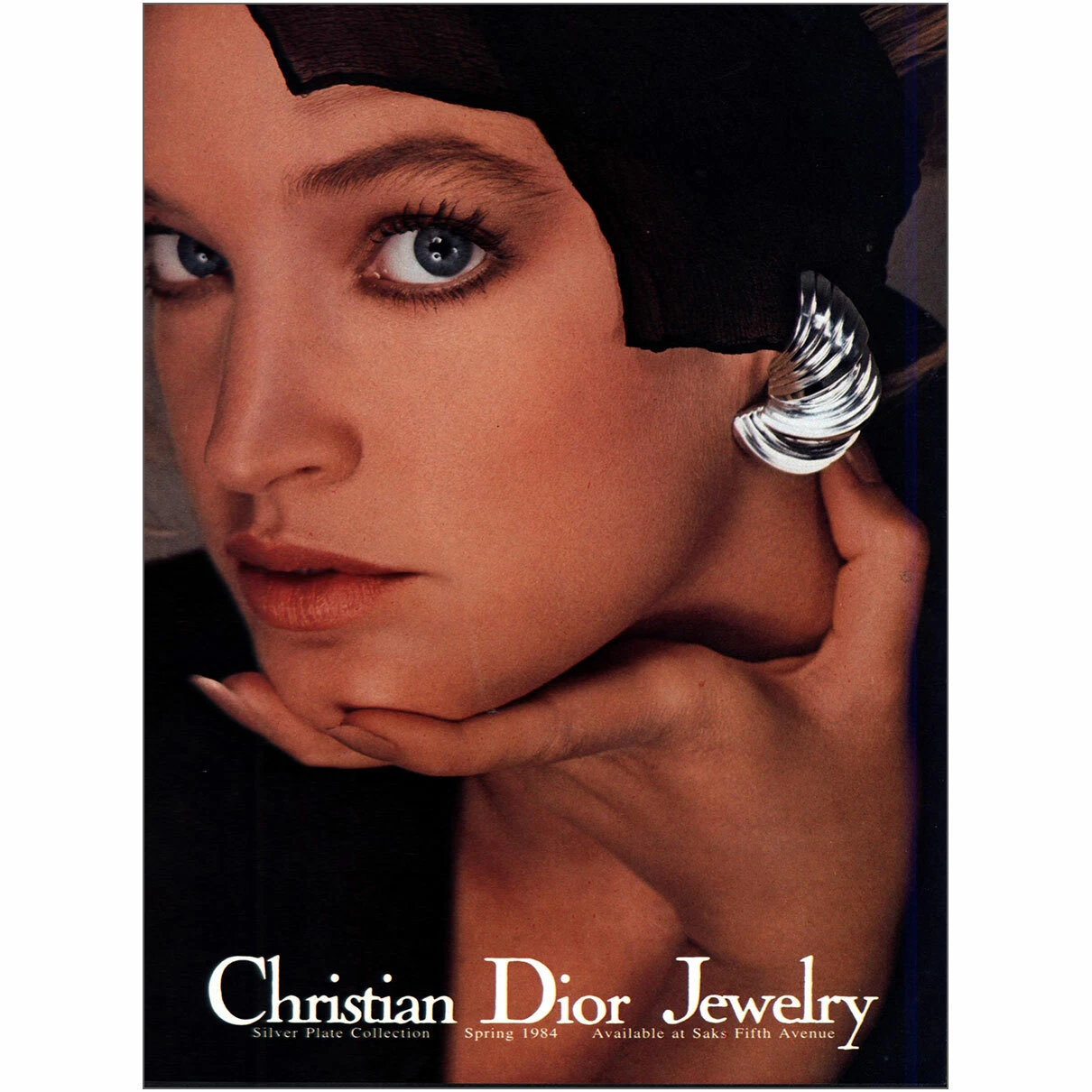 1984 Bijoux Christian Dior : collection assiette argent vintage annonce imprimée
