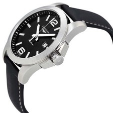Longines Conquest Black Dial Black Leather Diver Quartz Mens Watch L3.760.4.56.3 2