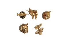 Five Lapel Pins/Tie Tacks/Scatter Pins Mouse-Deer-Donkey-Wolf-Rabbit Gold-tone