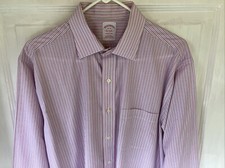 Brooks Brothers Madison Dress Shirt Mens 16 34 Pink/White Stripe Supima Cotton