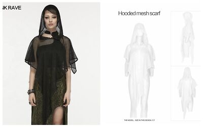 Punk Rave Girl Hooded Breathable Mesh Knit Scarf Gothic Retro Mesh Cape Shawl