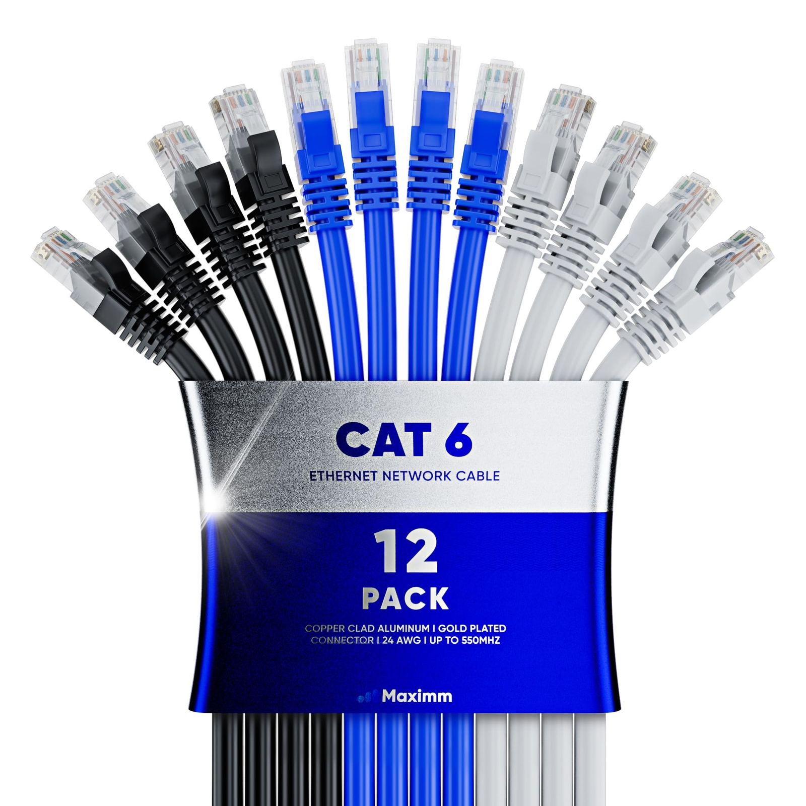 7 ft Cat 6 Ethernet Cable 12-Pack - 10Gbps High-Speed LAN Network Cables in Tricolor-image