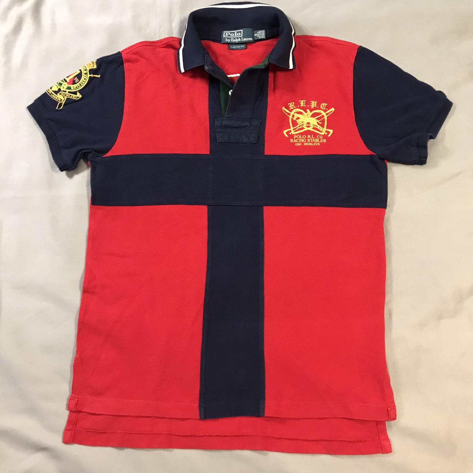 Polo Ralph Lauren Shirt Men Small Custom Fit Red Blue Racing Stables