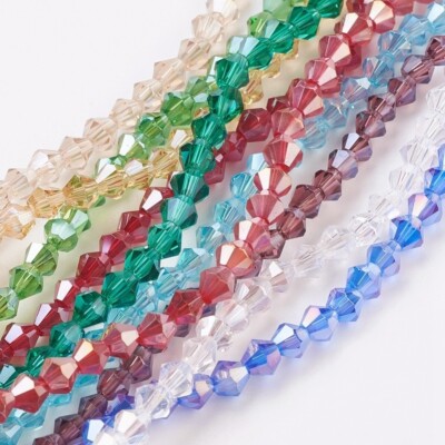 100 Stück Glasperlen 4x4mm Doppelkegel AB Plattiert Glas Bunt Facettiert - 2137