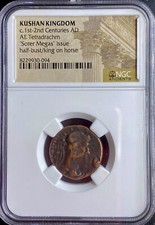 Ancient Kushan Empire Coin Indo-Greek 80-90AD King Soter Megas NGC Tetradrachm