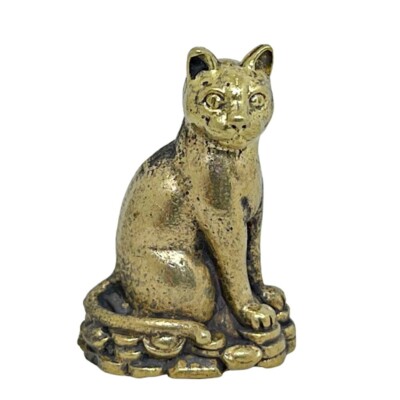 Vintage Bastet  Bast Goddess Egyptian Cat Figurine Mini Brass Statue Home Decor