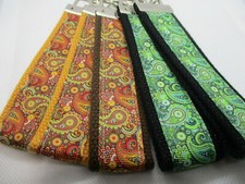 Paisley Swirls Ribbon on Strong Webbing Key Fob, Keychain Wristlet Brown/Green 