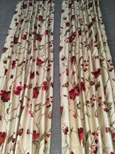 BESPOKE VOYAGE IVORY & RED EMBROIDERED THERMAL LINED CURTAINS NEW