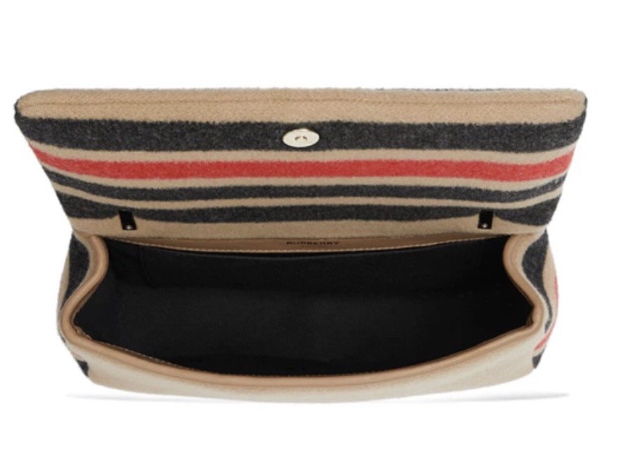 NWT Authentic Burberry  Lola Wool Striped Shoulder Bag Light Camel image 8