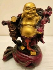 Miniture 3 & A Half Inch Resin Happy Buddha Gold & Red