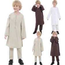 Ramadan Kids Boys Dubai Arab Long Sleeve Tops Pants Set Muslim Islamic Clothing