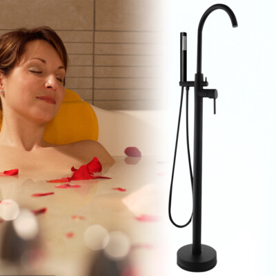 Schwarze unabhängige Badewanne Dusche Wasserhahn Boden unabhängige Badewanne