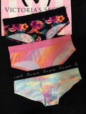 NWT Victorias Secret PINK VS Logo Cotton Hipster -LOT OF 3- Panties Underwear M