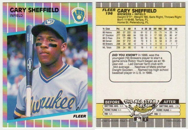 GARY SHEFFIELD RC-1989 FLEER #196-MILWAUKEE BREWERS SS-509 CAREER HOME RUNS